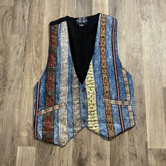 DD Designs Vintage Patchwork Striped Vest Size Small Retro Dapper - Picture 1 of 6